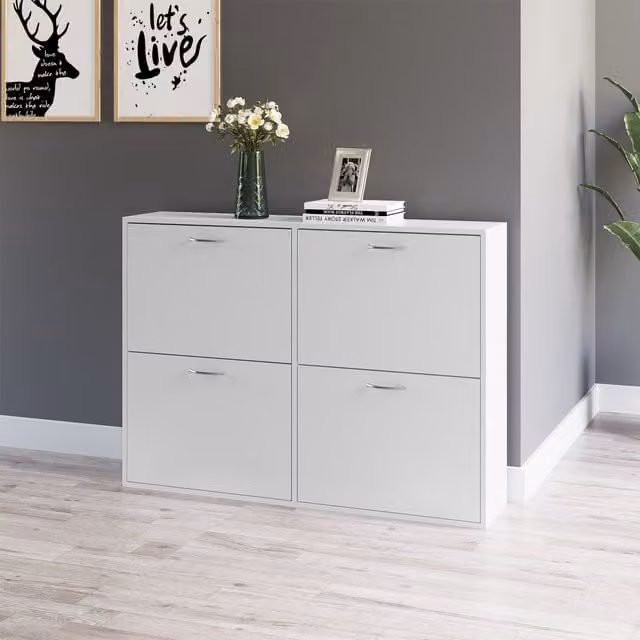 HOMCOM White Modern Shoe Cabinet with Tilting Compartments and Internal Drawers for Hallway – 1