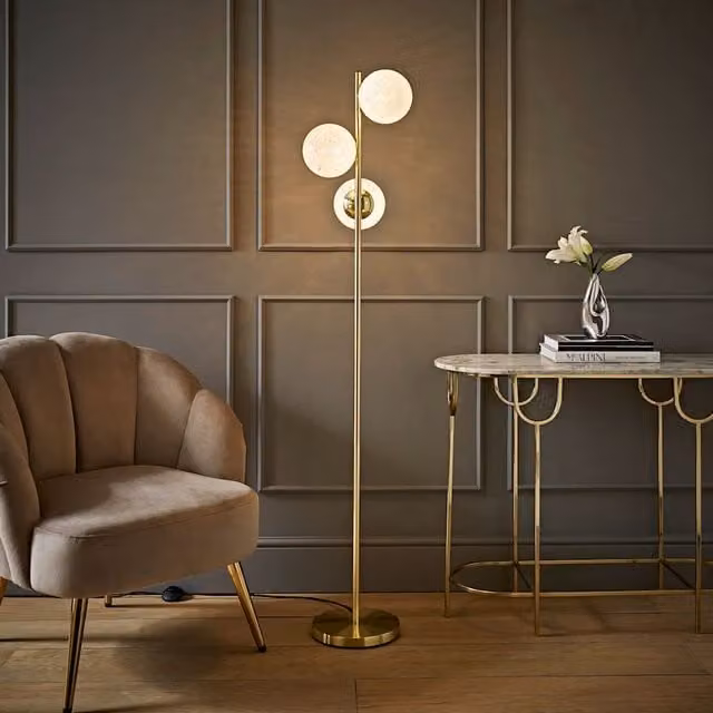 Jas 3 Way Floor Lamp with Gold/Brass Confetti Glass Globe Shades