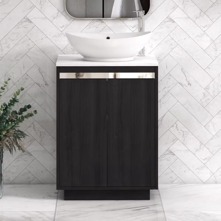 Royal Bathrooms Orion 800mm Hale Black Floor Standing 2 Door Vanity Unit with Carrara White Amaze Basin and Chrome Accent Trim