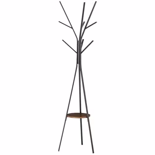 HOMCOM Brown Metal and MDF Freestanding Coat Rack Stand with 9 Hooks and 1 Shelf, H 180 x W 45 x D 45 cm