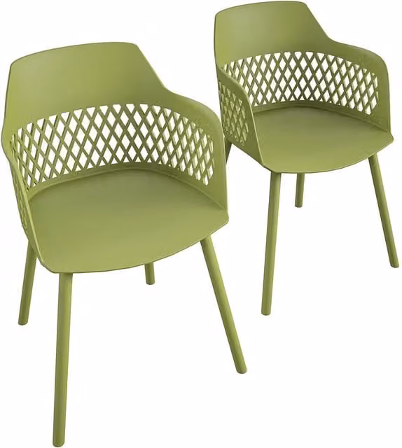 Dorel Home Caden Geo Geometric Modern Plastic Chairs, 2 Pack, Matt Kiwi Green