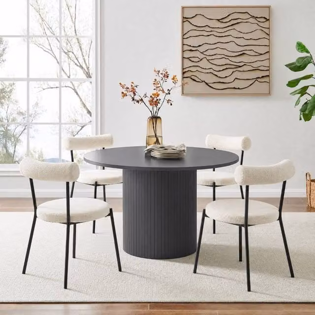 OHS Madison Ribbed Round Dining Table in Anthracite and Black Wood Effect – 1