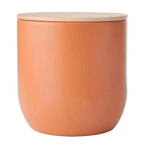 KitchenCraft Idilica Airtight Ceramic Kitchen Canister with Wooden Lid, Orange, W/D/H: 12 x 12 x 12 cm