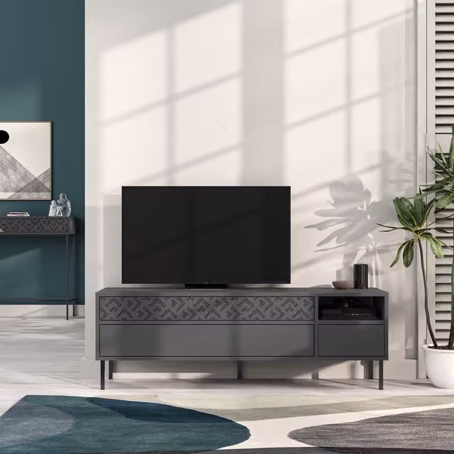 Decortie Heaton Modern Geometric TV Unit with Storage in Anthracite Grey