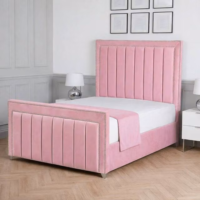Living Comfort Bedz Royale Plush Velvet Upholstered Single Bed with Slatted Base and 48 Inch Headboard in Pink, W/D/H: 90 x 200 cm