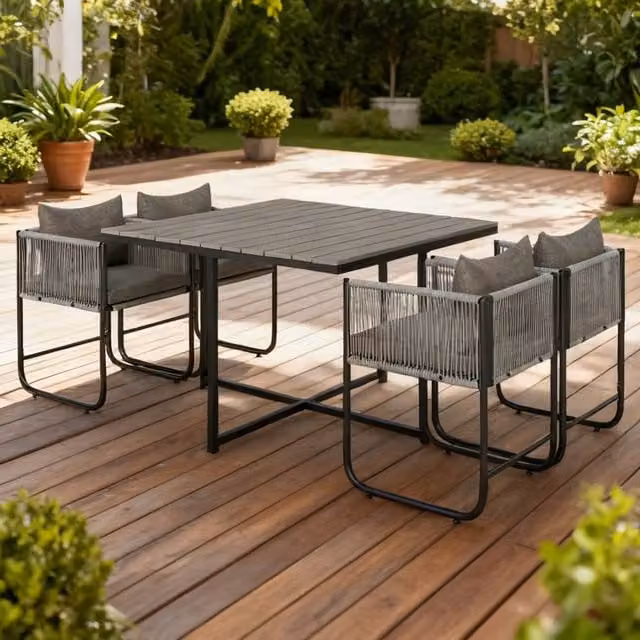 ERGOVEXA 4 Seater Rattan Cube Garden Furniture Set in Grey