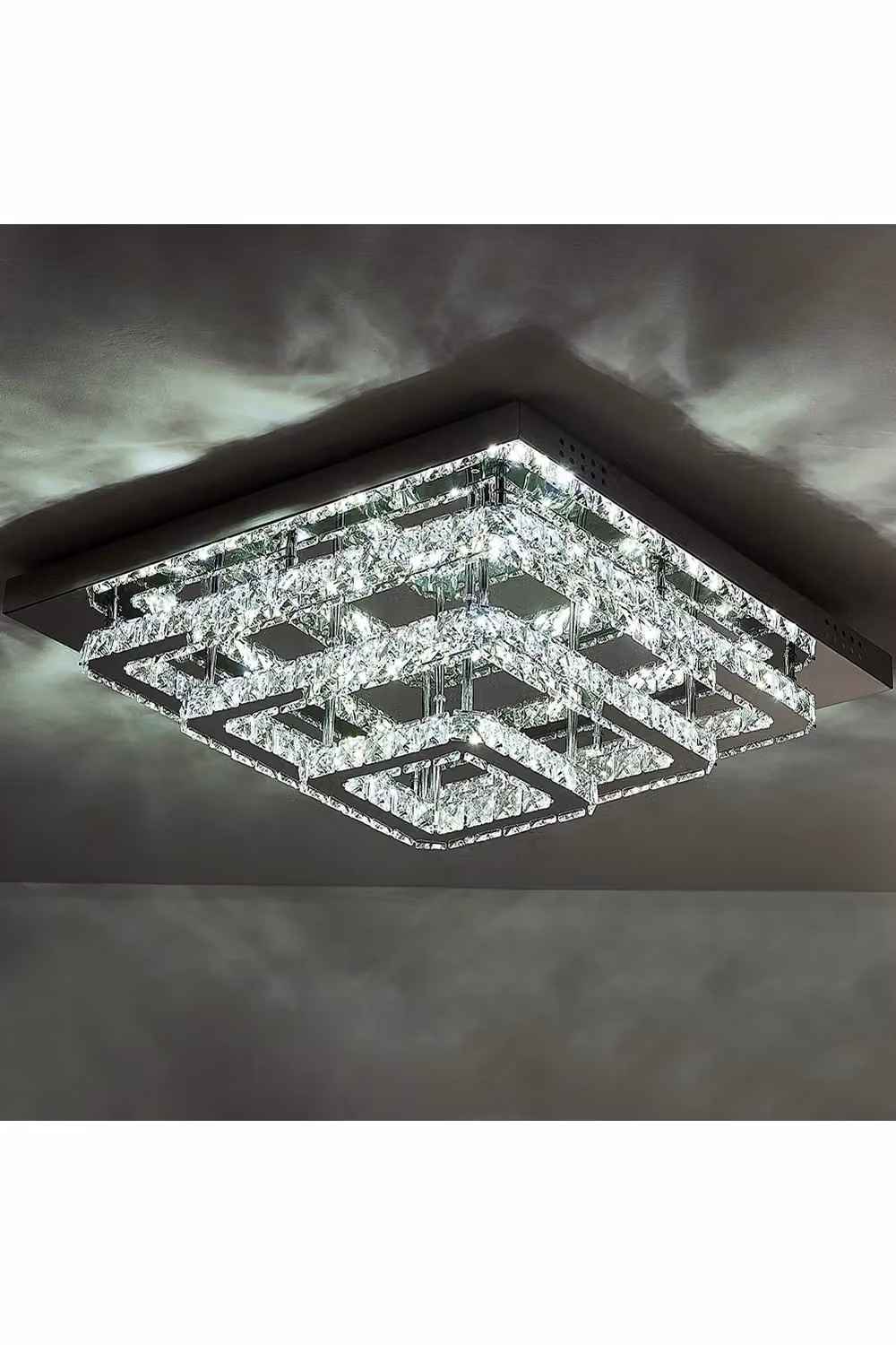 Living and Home Square Glamorous Crystal LED Ceiling Light in Silver and Transparent – 4