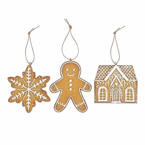 KDMD Set of 3 Brown Gingerbread Hanging Wood Christmas Decorations