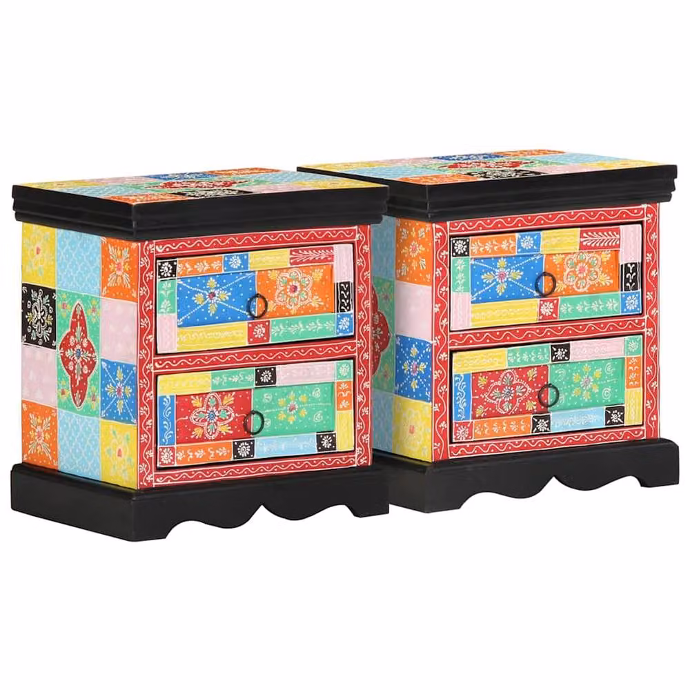 Berkfield Home Multicolour Floral Bedside Cabinet Set of 2, W/D/H: 40 x 35 x 45 cm – 5