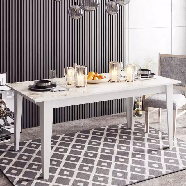 Decorotika Polka Modern Rectangular Dining Table in White