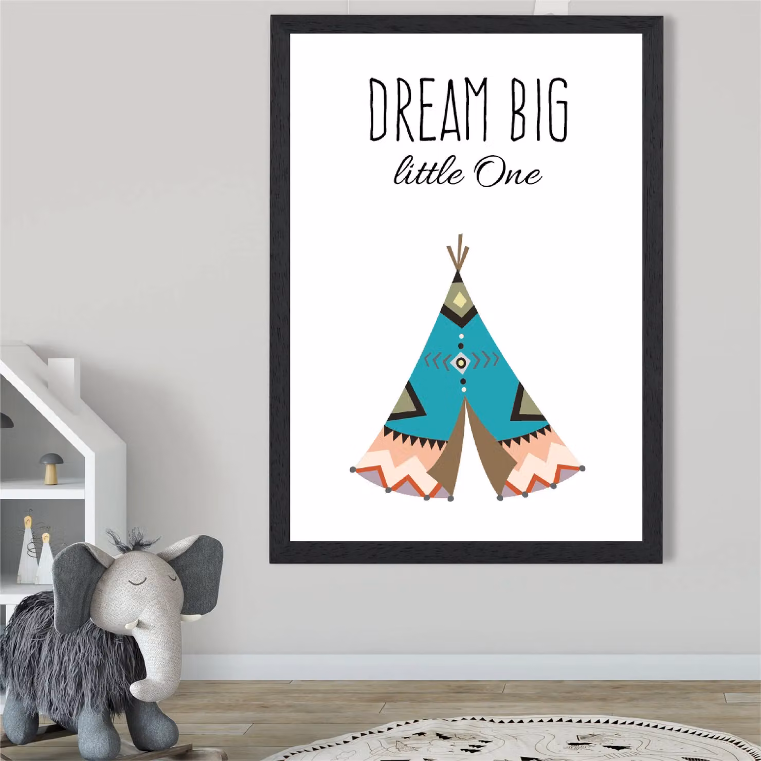 ARTZE Dream Big Tribal Quote Framed Print, Bright Blue and Black, A3 – 2