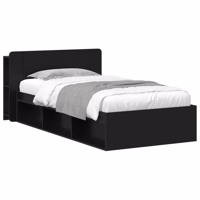 Berkfield Home Modern Bed Frame with Storage Drawers in Black, Engineered Wood, W/D/H: 100 x 200 cm