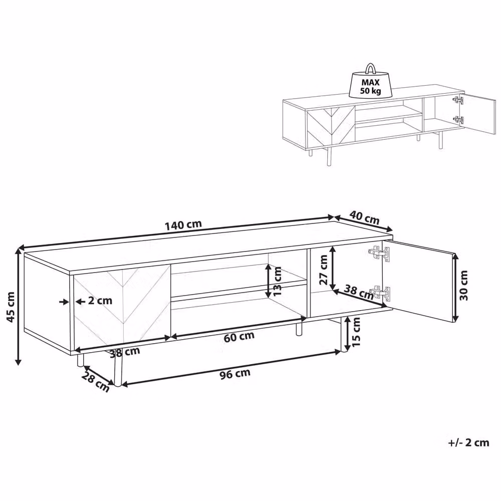 Wyld and Coco 60-Inch Industrial TV Stand in Light Brown and Black with 2 Doors – 3