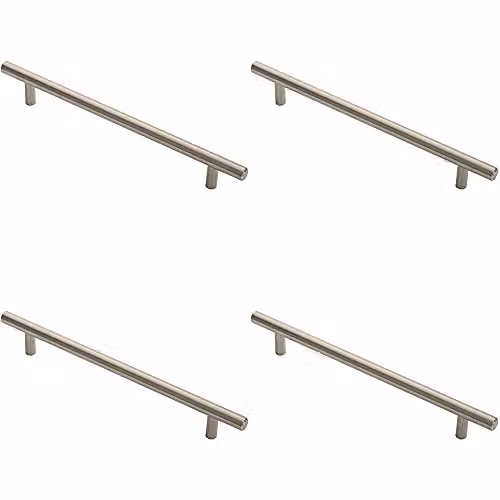 Loops 4 Pack Round T-Bar Cabinet Pull Handles in Brushed Silver, Length: 252 mm, Fixing Centres: 192 mm, Depth: 12 mm