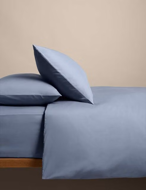 M&S Cotton Rich Percale Duvet Cover Set, Dusty Blue, 200 x 200 cm