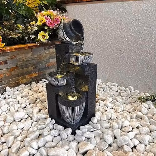 Tranquility Compact Nebula Mains Power Tabletop Cascade Water Feature in Sand and Black Resin, W/D/H: 18.0 x 49.0 x 18.0 cm – 2