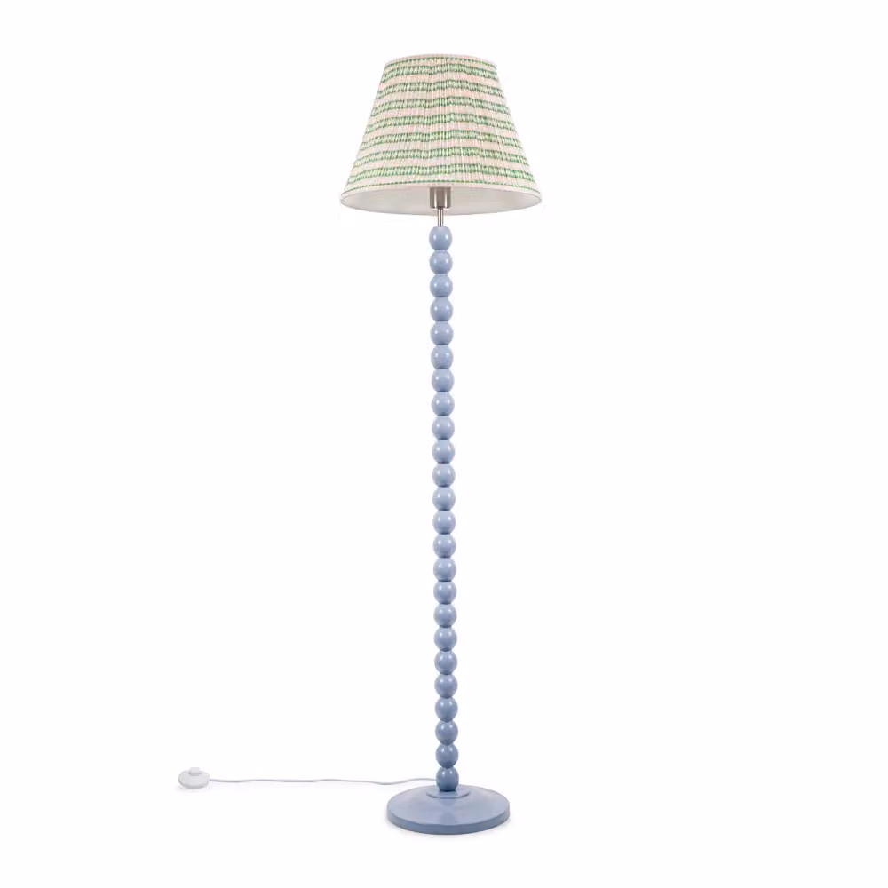 ValueLights Bobbins Powder Blue Floor Lamp with Pink Fabric Pleated Shade and LED Bulb – 2