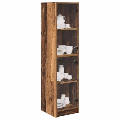 vidaXL Modern Highboard in Old Wood with Glass Doors, H 142 x W 35 x D 37 cm – 1