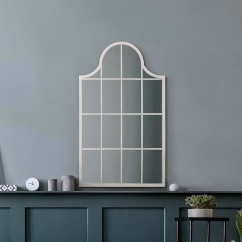 MirrorOutlet The Arcus Modern Arched Wall Mirror with White Metal Frame, W: 104 cm, H: 62 cm, D: 3 cm – 1