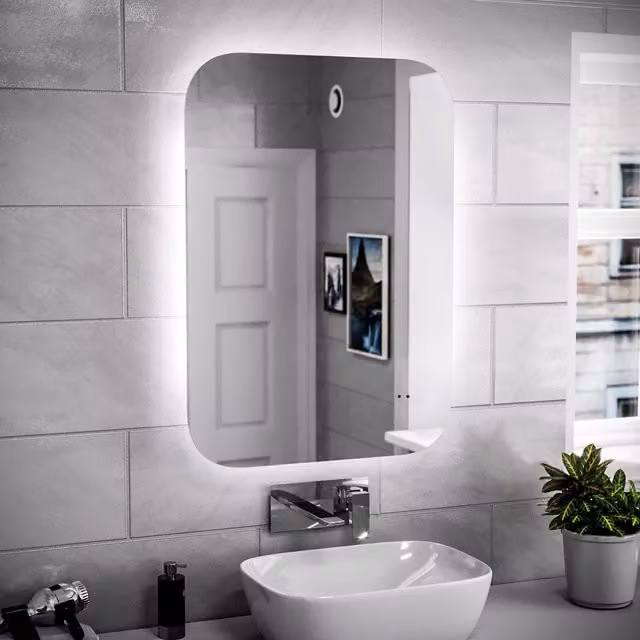 Nes Home Silver LED Bathroom Mirror with Motion Sensor, Shaver Socket and Demister, W: 600 mm, H: 800 mm – 1