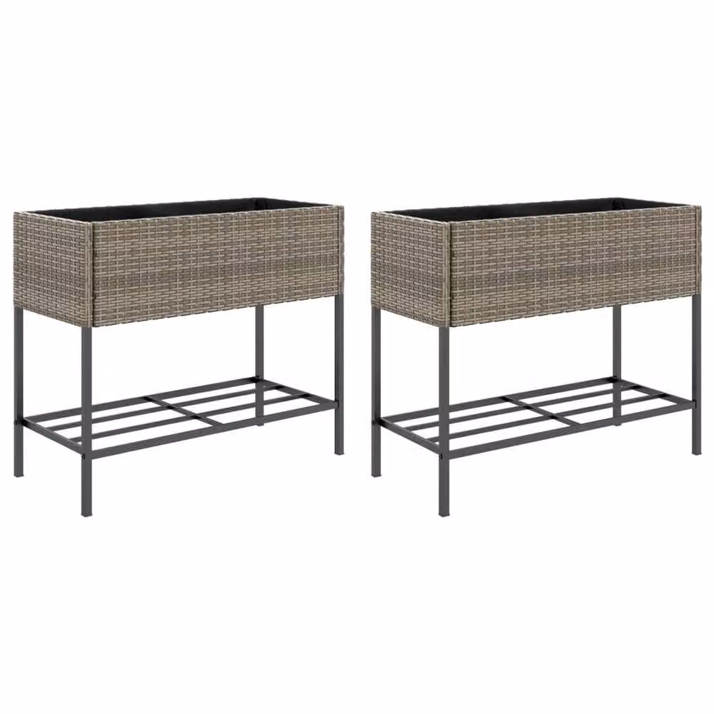 Berkfield Home Grey Poly Rattan Garden Planters with Shelf, 2 Pack, W/D/H: 90 x 40 x 75 cm – 2