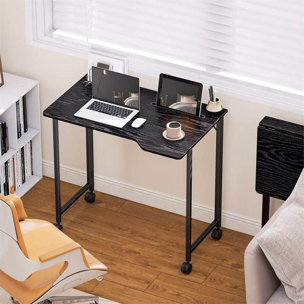 EONLION Black Folding Computer Desk with Castors, W/D/H: 100 x 100 x 75 cm – 3