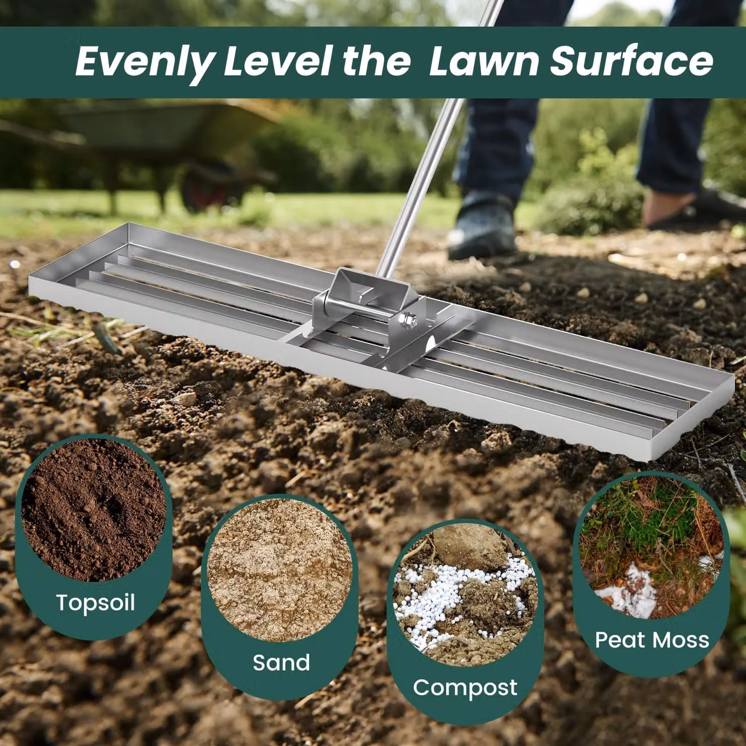 Gymax Heavy Duty Lawn Leveling Rake with Ergonomic Handle in Silver – 4