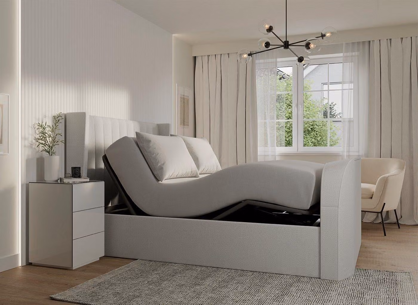 Dreams Foley Adjustable TV Bed in Grey Upholstered Fabric with Massage, USB Charging Port and Under-Bed Lighting
