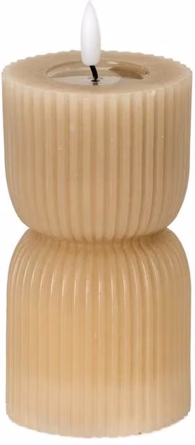 KDMD Luxe Collection Natural Glow Stone Carved LED Pillar Candle in Light Brown, W/D/H: 15.24 x 15.24 x 6.985 cm – 1