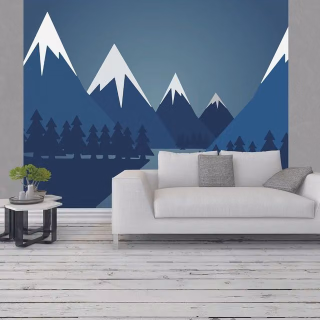 Origin Murals Snowy Mountain Valley Steel Blue Abstract Wall Mural
