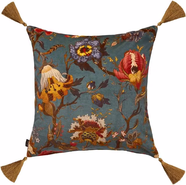 House of Hackney Artemis Large Tassel Velvet Cushion in Petrol, W/D/H: 60 x 60 x 60 cm