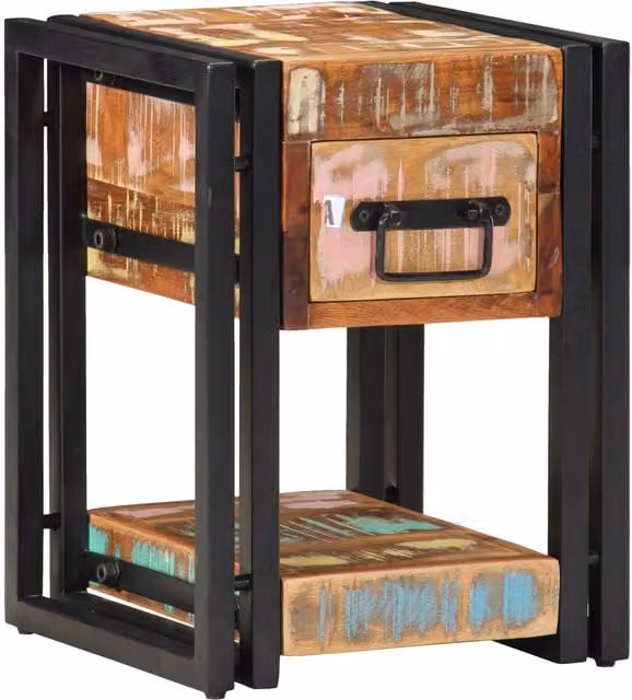 Berkfield Home Set of 2 Rustic Reclaimed Wood Nightstands in Brown, W/D/H: 40 x 40 x 40 cm – 1