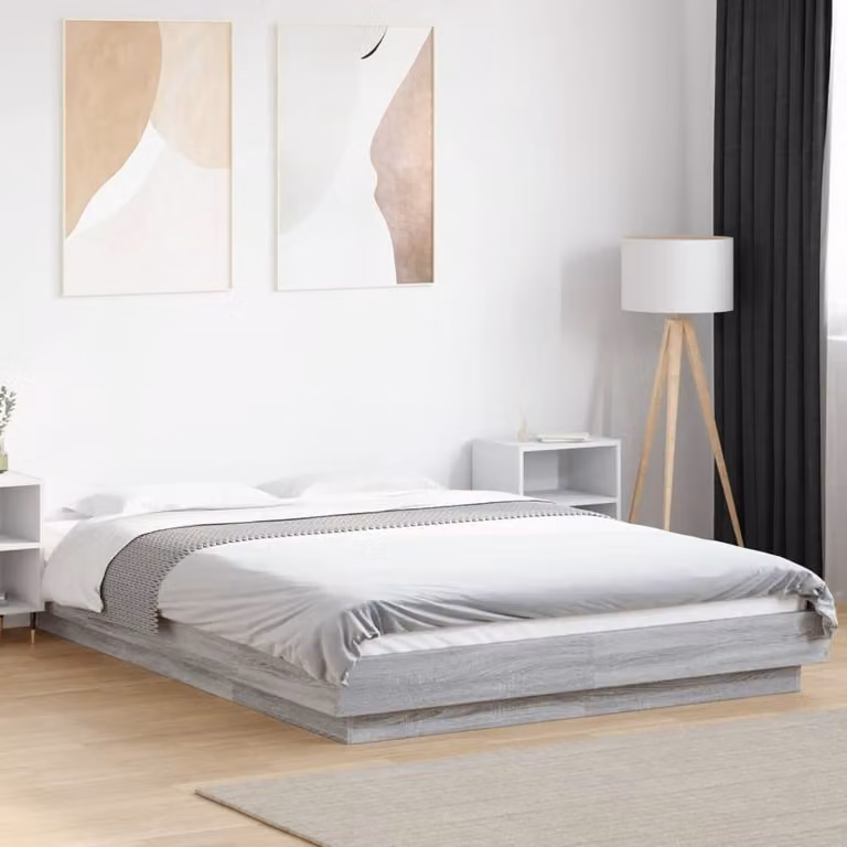 Berkfield Home Modern Grey Bed Frame with Under-Bed LED Lighting and Drawers, W/D/H: 120 x 190 cm