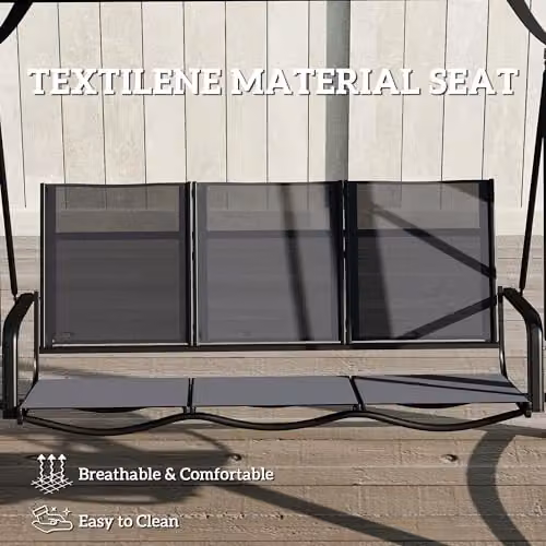 Outsunny 3 Seater Garden Swing Bench with Adjustable Canopy, Grey, W/D/H: 188 x 130 x 183 cm – 5