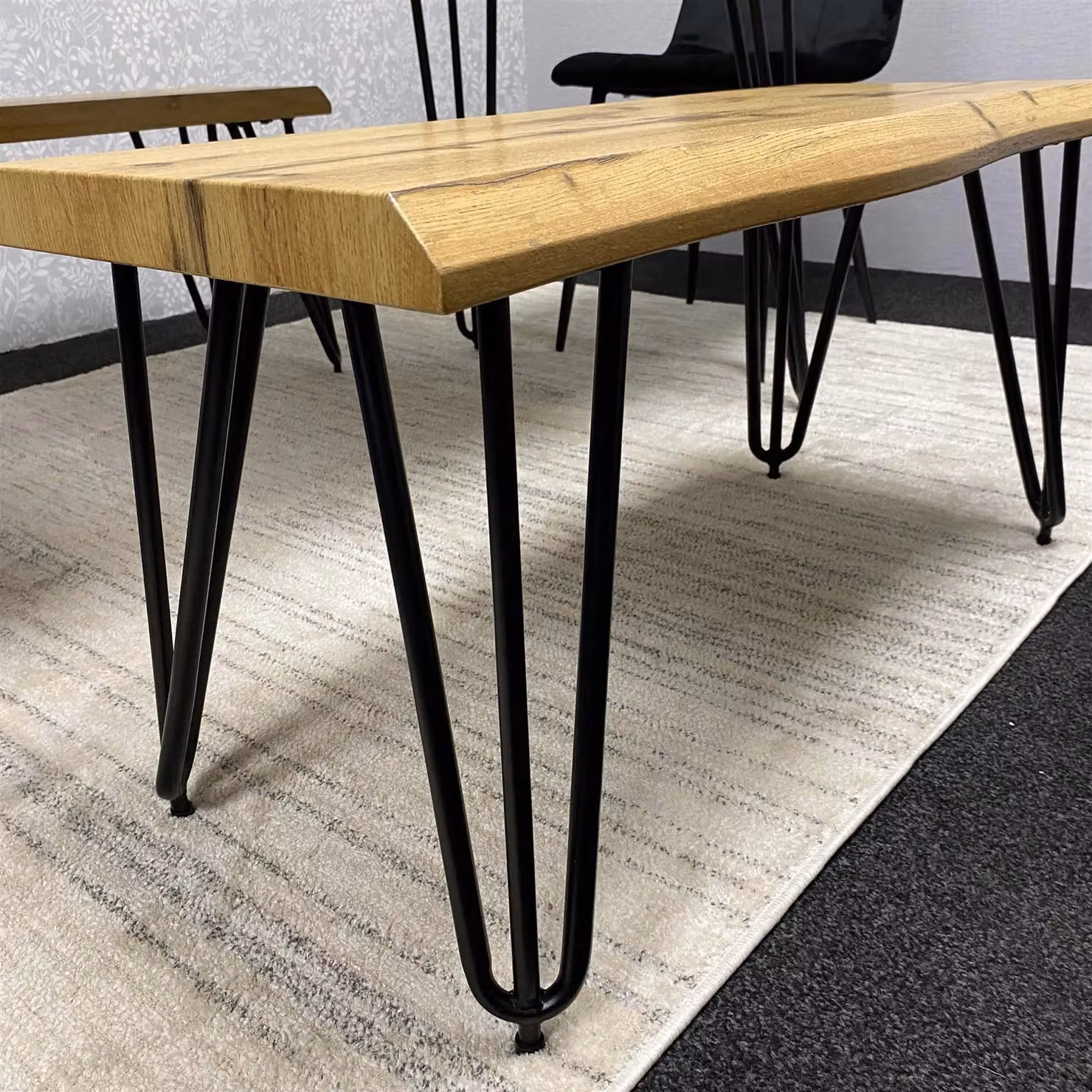 Kosy Koala Modern Rectangular Dining Table Set with 2 Black Velvet Chairs and 2 Benches in Brown and Black – 3