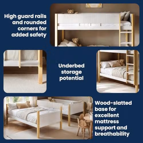 Flair Mateo Detachable Ribbed Bunk Bed in White and Oak for Children, W/D/H: 90 x 190 x 155 cm – 5