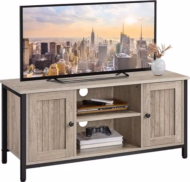 Yaheetech Grey Rustic Wood TV Stand Cabinet with Storage W/D/H: 16.0 x 40.0 x 42.0 cm