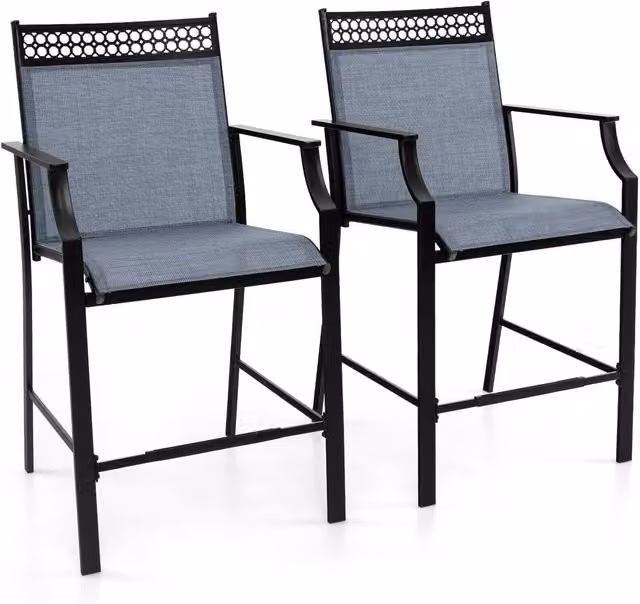 COSTWAY Set of 2 Modern Blue Metal Outdoor Bar Stools for Adults