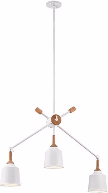 Netlighting Danika 3 Light Adjustable Bar Pendant Ceiling Chandelier in White and Wood with E27 Fitting – 1