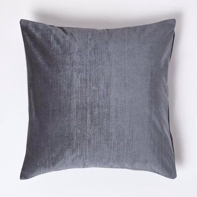 Homescapes Grey Velvet Square Cushion Cover