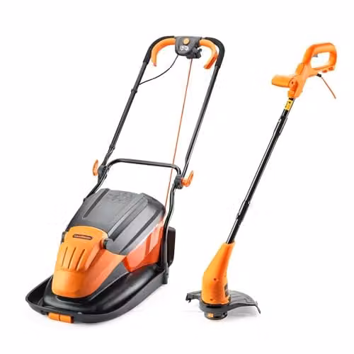 LawnMaster 1700W Corded Hover Mower and Grass Trimmer Set with Collection Bag, Orange