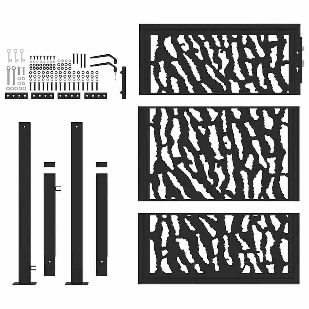 Berkfield Black Steel Garden Gate with Trace Design, W: 105 cm, H: 130 cm – 4