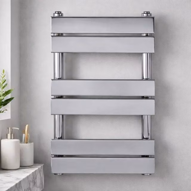 Bathroom Kingdom Queenstown Chrome Designer Flat Panel Heated Towel Rail, Silver, W: 40 cm, H: 65 cm
