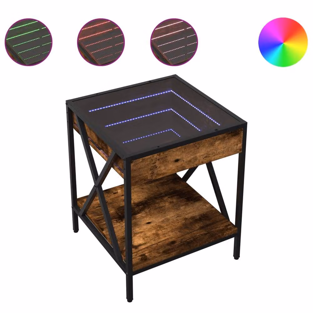 Berkfield Home Decorative Bedside Table with Infinity LED Lighting in Smoked Oak Brown, W/D/H: 40 x 40 x 49 cm – 2