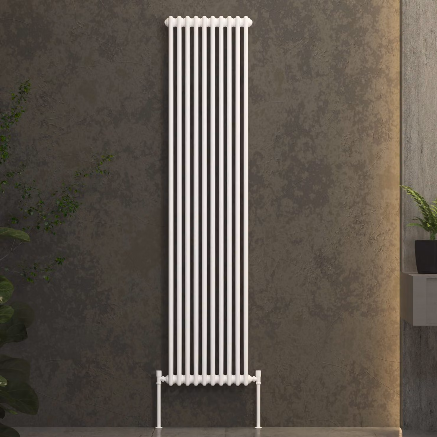 Fluxx White Vertical Double Column Wall Mounted Radiator, H: 180 cm, W: 47 cm