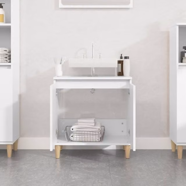 Berkfield Home White Freestanding Bathroom Sink Cabinet W: 58 cm, D: 33 cm, H: 60 cm
