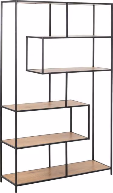 Furniture To Go Seaford Modern Black Metal Bookcase with 4 Black Oak Shelves