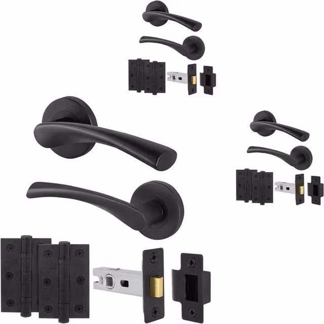 AFIT Black Internal Twist Door Handles with Latch Hinges, 3 Pack, W/D/H: 15 x 15 x 1.5 cm – 1