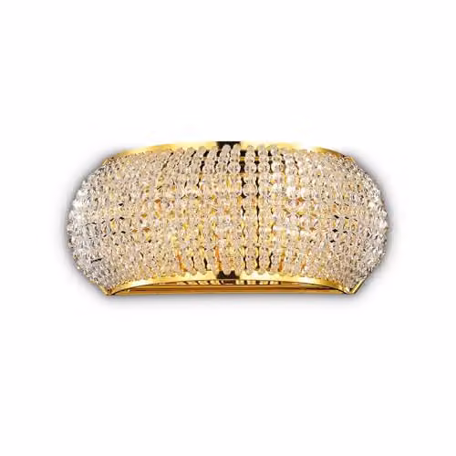 Ideal Lux Pasha AP3 Gold Wall Lamp with Crystal and Glass Details