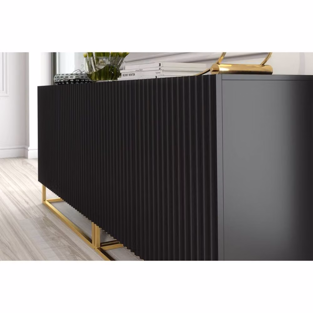 Creative Furniture Ripple Duo Sideboard in Black with Fluted Doors, W: 200 cm, H: 80 cm, D: 35 cm – 3